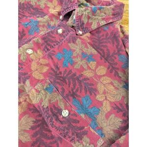 Vintage Eddie Bauer Courdaroy Long Sleeve Shirt Button Down Leaf Print Floral